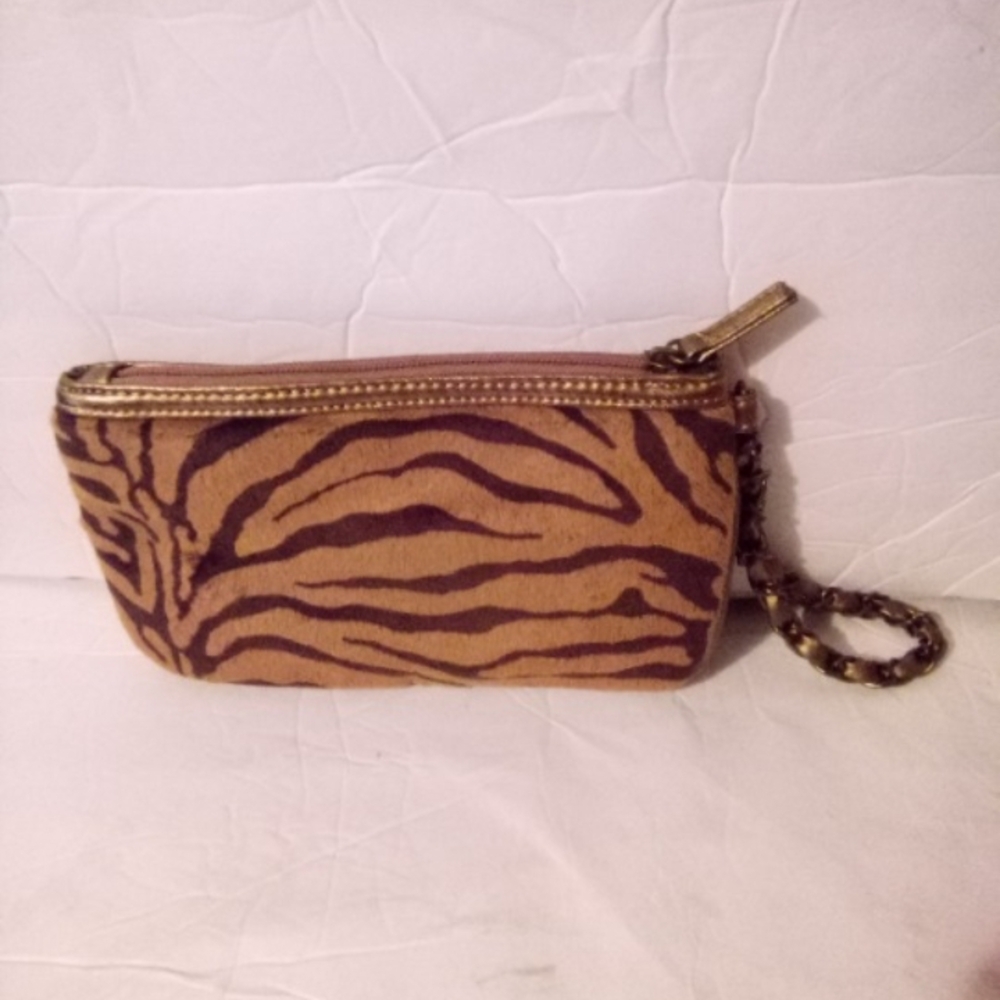 Sondra Roberts Tan and Brown Zebra Print Wristlet Clutch